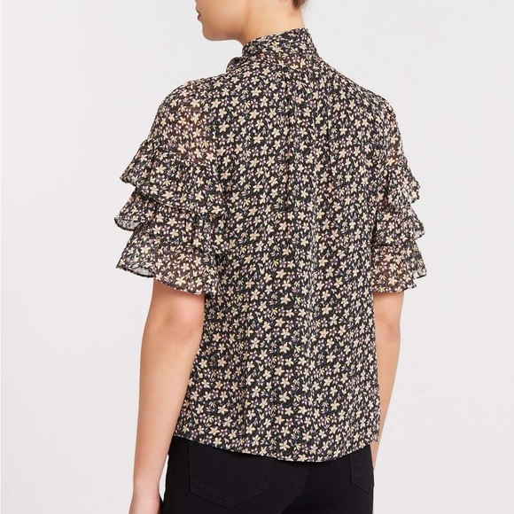 Rebecca Taylor Floral Silk Short Sleeve Louisa Ruffle Top Sz 8 Career  Romantic - Picture 10 of 13